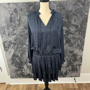 Current Air Los Angeles Star Print Cinch Pleated Dress Mini Women's M Navy Blue